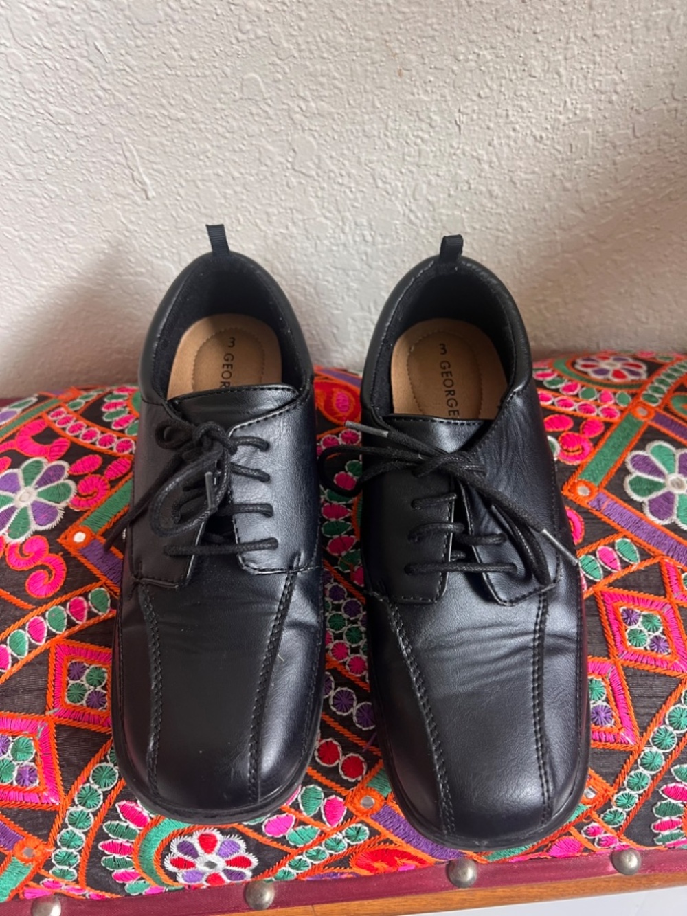 Pre-owned Size 3 Big Boys Kids George Black Dress Shoes Loafers